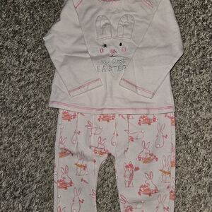 Mud Pie Bunny Print Set - White and Pink